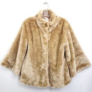 Anthropologie Tulle Camel Gold Vintage Inspired Faux Fur Coat size small